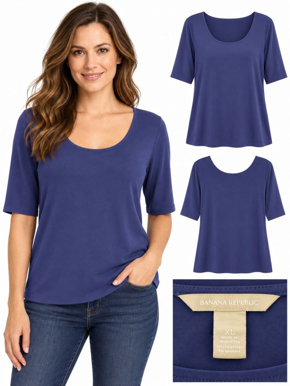Banana Republic XL Blue Scoop Neck Stretch Top